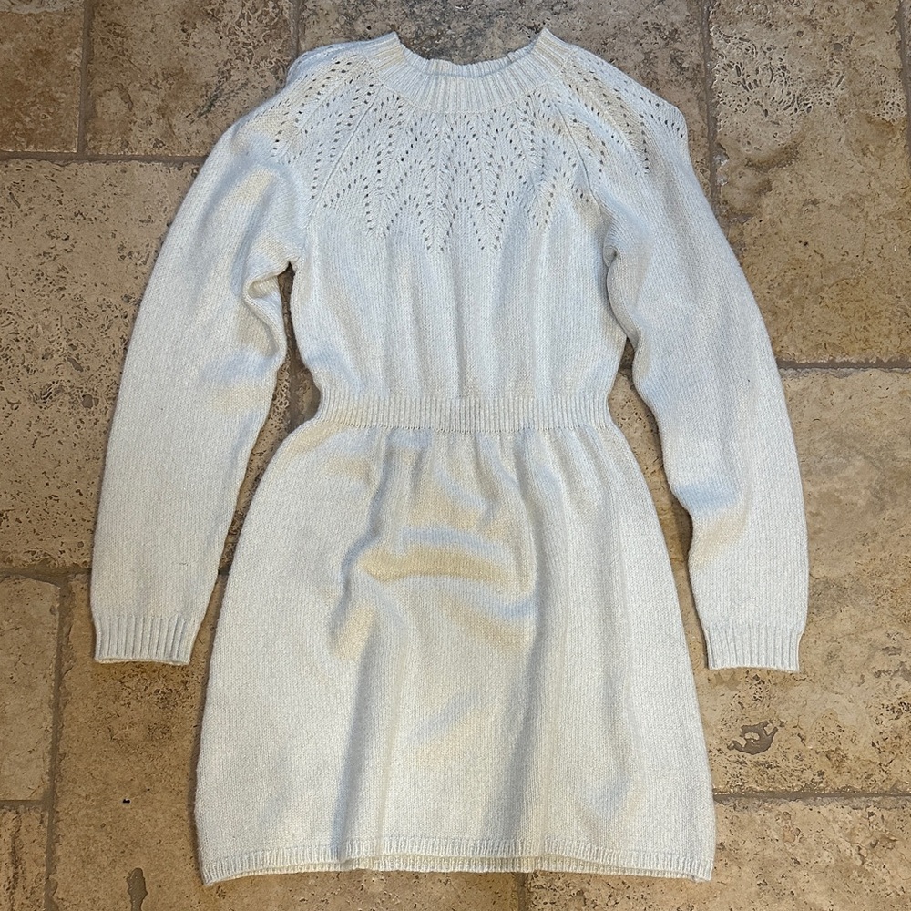 Elegant Cream Girls Knit Dress